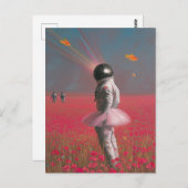 ディスコの球頭を持つかわいい超現実的な宇宙飛行士 ポストカード (正面/裏面)