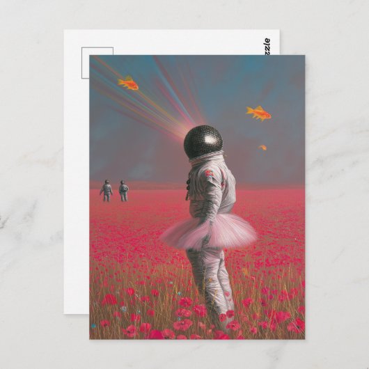 ディスコの球頭を持つかわいい超現実的な宇宙飛行士 ポストカード (正面/裏面)