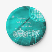 ディスコの球、プリンセスのコーチ及び馬の第17誕生日 ペーパープレート (正面)