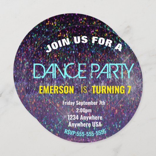 ディスコの球、70年代のディスコのダンスの誕生会 招待状 (正面/裏面)