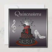 ディスコの花型女性歌手のケーキは、銀製の輝きキンセアニェラをかかとで蹴ります 招待状 (正面)