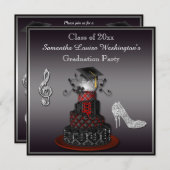 ディスコの花型女性歌手のケーキ、銀製のかかとの卒業パーティー 招待状 (正面/裏面)