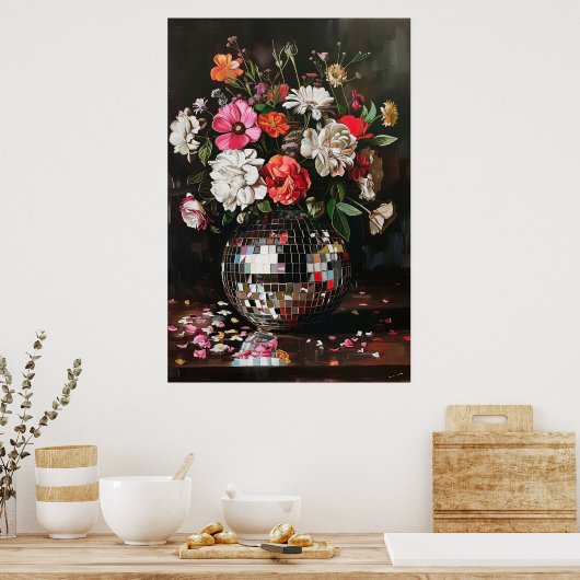 ディスコの花瓶ヴィンテージの花束 ポスター (キッチン)