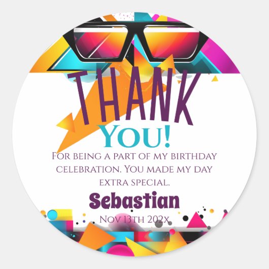 ディスコの誕生日パーティーのお願い ラウンドシール (正面)