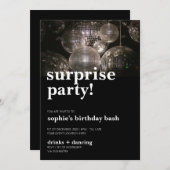 ディスコはっきりしたボールモダンサプライズバースデーパーティー 招待状 (正面/裏面)