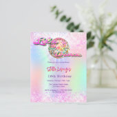 ディスコはピンクのホログラフィック誕生日の招待をダンス (スタンド正面)