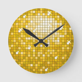 ディスコは"金ゴールド"のプリントの柱時計をタイルを張ります ラウンド壁時計