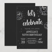 ディスコをテーマにした白黒のデザインを祝おう 招待状 (正面/裏面)