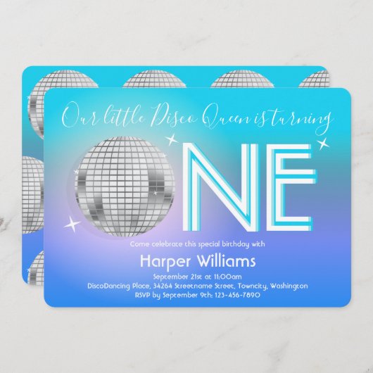 ディスコをテーマにした第1誕生日招待状 招待状 (正面/裏面)