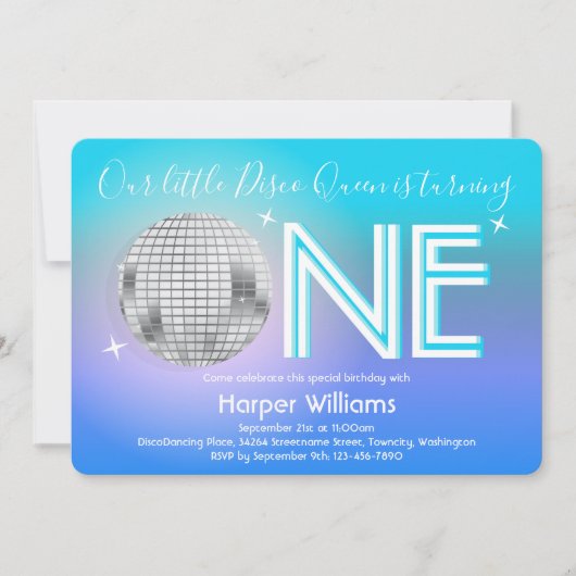 ディスコをテーマにした第1誕生日招待状 招待状 (正面)