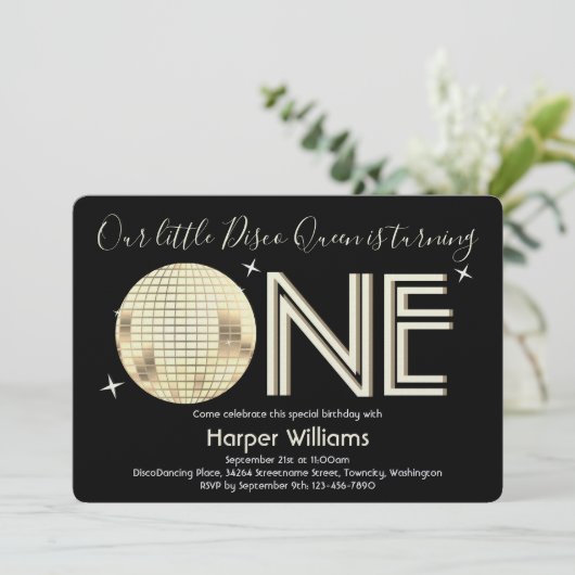 ディスコをテーマにした赤ちゃんの1歳誕生日 招待状 (スタンド正面)
