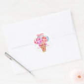 ディスコアイスクリームありがとう女の子お誕生日おめでとう ラウンドシール (封筒)