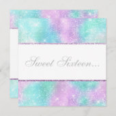 ディスコエレガントアクアグリッタースウィート16招待状 招待状 (正面/裏面)