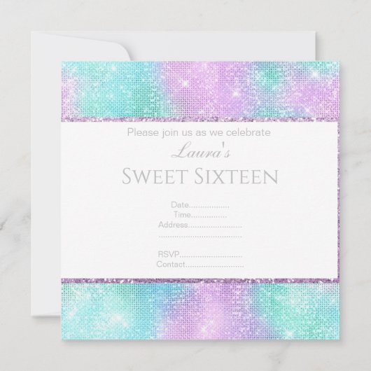ディスコエレガントアクアグリッタースウィート16招待状 招待状 (裏面)