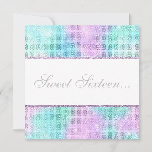 ディスコエレガントアクアグリッタースウィート16招待状 招待状 (正面)