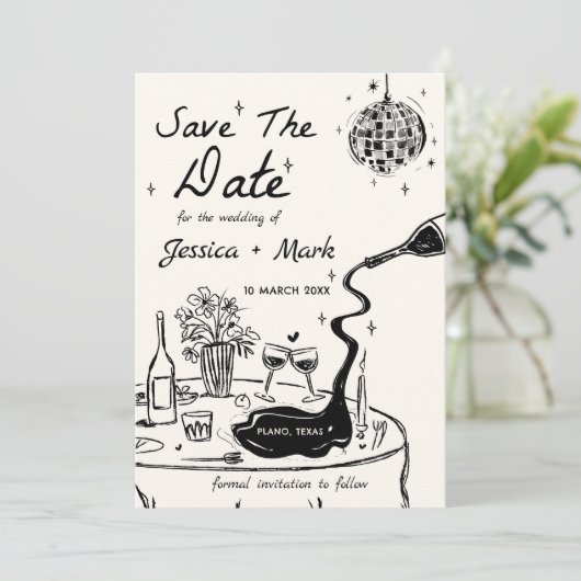 ディスコエレガントウェディング日付カードを保存 招待状 (スタンド正面)