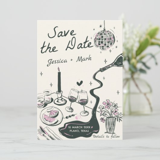 ディスコエレガントウエディングの日付を保存 招待状 (スタンド正面)