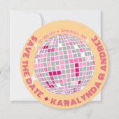 ディスコエレガントボールピンクオレンジ結婚ラウンド セーブザデート (正面)