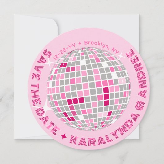 ディスコエレガントボールピンクラウンド結婚ズ セーブザデート (正面)