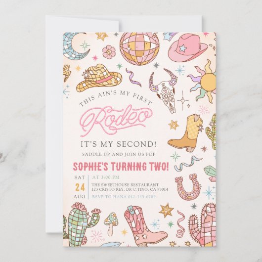 ディスコカウガールロデオ2歳誕生日パーティー 招待状 (正面)