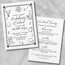 ディスコカウガール手描きバチェロレッテパーティー 招待状