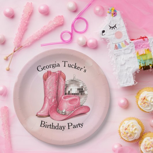 ディスコカウガール ピンク 誕生日パーティー ペーパープレート (パーティー)