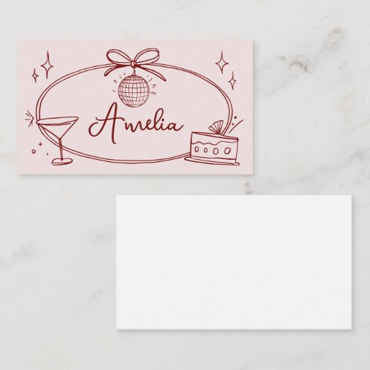 ディスコカスタムバウ誕生日ピンクと赤座席表 プレイスカード (正面/裏面)