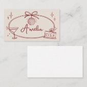 ディスコカスタムボウ誕生日ベージュレッド座席表 プレイスカード (正面/裏面)