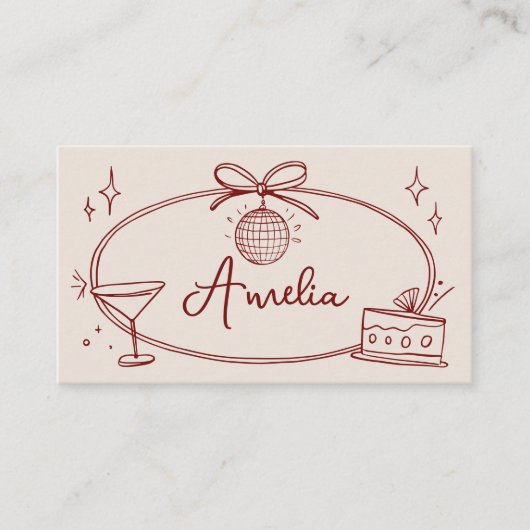 ディスコカスタムボウ誕生日ベージュレッド座席表 プレイスカード (正面)