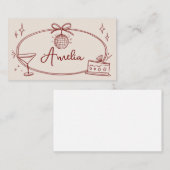 ディスコカスタム誕生日座席表ベージュレッド プレイスカード (正面/裏面)