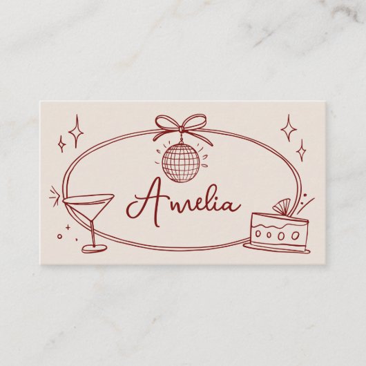 ディスコカスタム誕生日座席表ベージュレッド プレイスカード (正面)