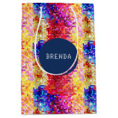 ディスコカラフルグリッター幾何学的パターン ミディアムペーパーバッグ (正面)