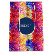 ディスコカラフルグリッター幾何学的パターン ミディアムペーパーバッグ (裏面)