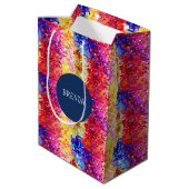 ディスコカラフルグリッター幾何学的パターン ミディアムペーパーバッグ (裏面アングル)