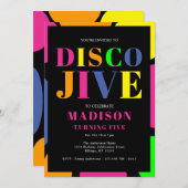 ディスコカラフルジーブ5つの誕生日パーティーを回す 招待状 (正面/裏面)