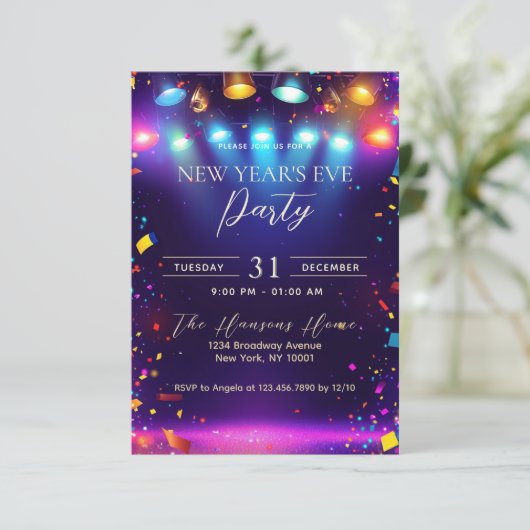 ディスコカラフルライツブルーニューイヤーズパーティー 招待状 (スタンド正面)