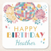 ディスコガーデンパーティー70のテーマ誕生日 スクエアペーパーコースター (正面)