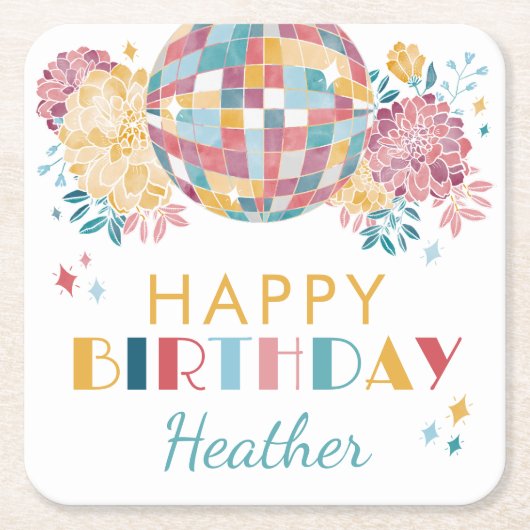 ディスコガーデンパーティー70のテーマ誕生日 スクエアペーパーコースター (正面)