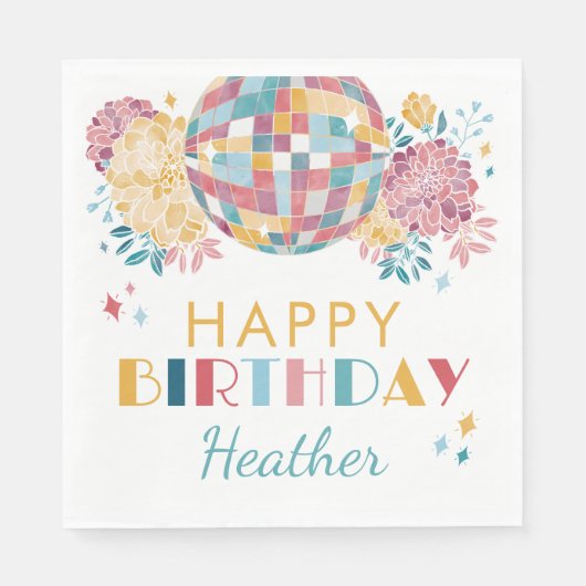 ディスコガーデンパーティー70のテーマ誕生日 スタンダードランチョンナプキン (正面)