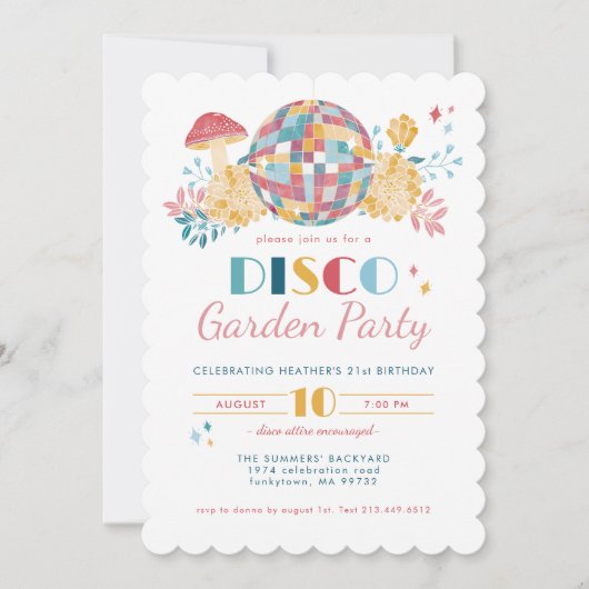 ディスコガーデンパーティー70のテーマ誕生日 招待状 (正面)