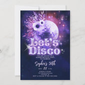 ディスコガーデンパーティー70sレトロパープル30th誕生日 招待状 (正面)