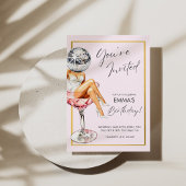 ディスコガールインカクテルグラス誕生日招待状 招待状