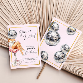 ディスコガールインカクテルグラス誕生日招待状 招待状