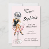 ディスコガールインマルティニガラス誕生日招待状 招待状 (正面)