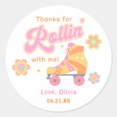 ディスコガールローラースケートで滑る誕生日パーティー ラウンドシール (正面)