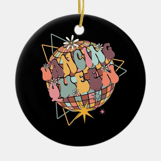 ディスコクイーンダンスママ踊りクイーンヴィンテージレトロ セラミックオーナメント (正面)