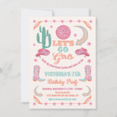 ディスコグリッター女性のカーボーイ誕生日パーティー 招待状 (正面)