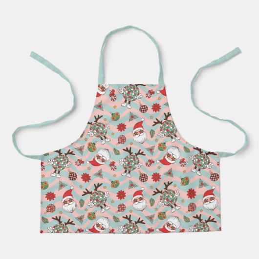 ディスコサンタ&トナカイのホリデーパターン エプロン (正面)
