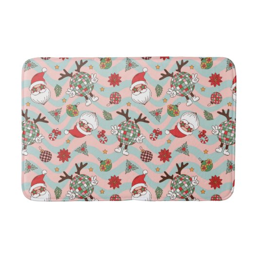 ディスコサンタ&トナカイのホリデーパターン バスマット (正面)