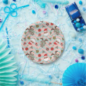 ディスコサンタ&トナカイのホリデーパターン ペーパープレート (パーティー)